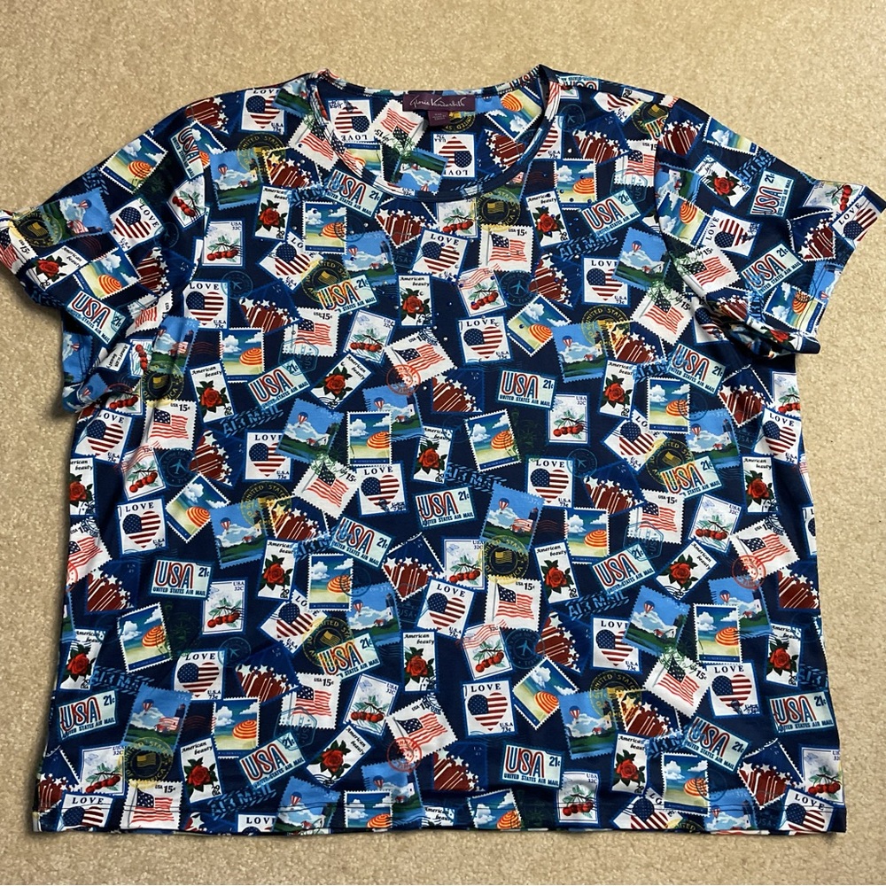 Gloria Vanderbilt Patriotic Stamp Graphic Tee Rhinestones XXL